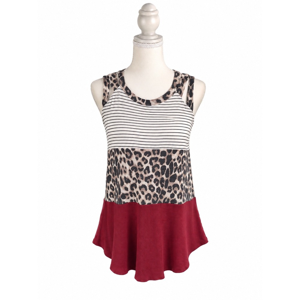Boho Western Leopard Stripe Color Block Tank 7th Ray Women's M